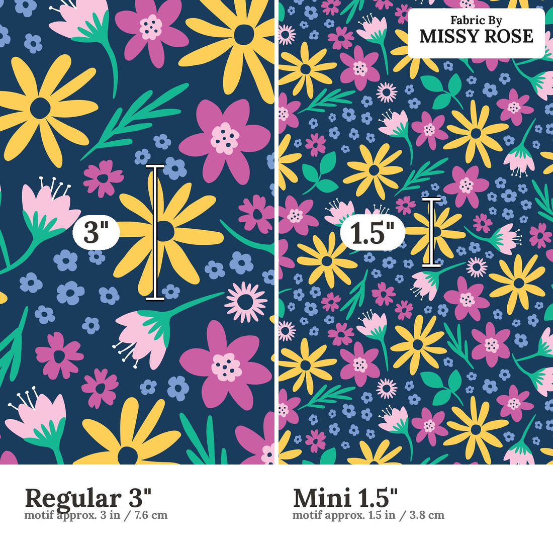 Little Black Kat 15 Regular 3 inch vs Mini 1.5 inch print scale side by side | Fabric by Missy Rose