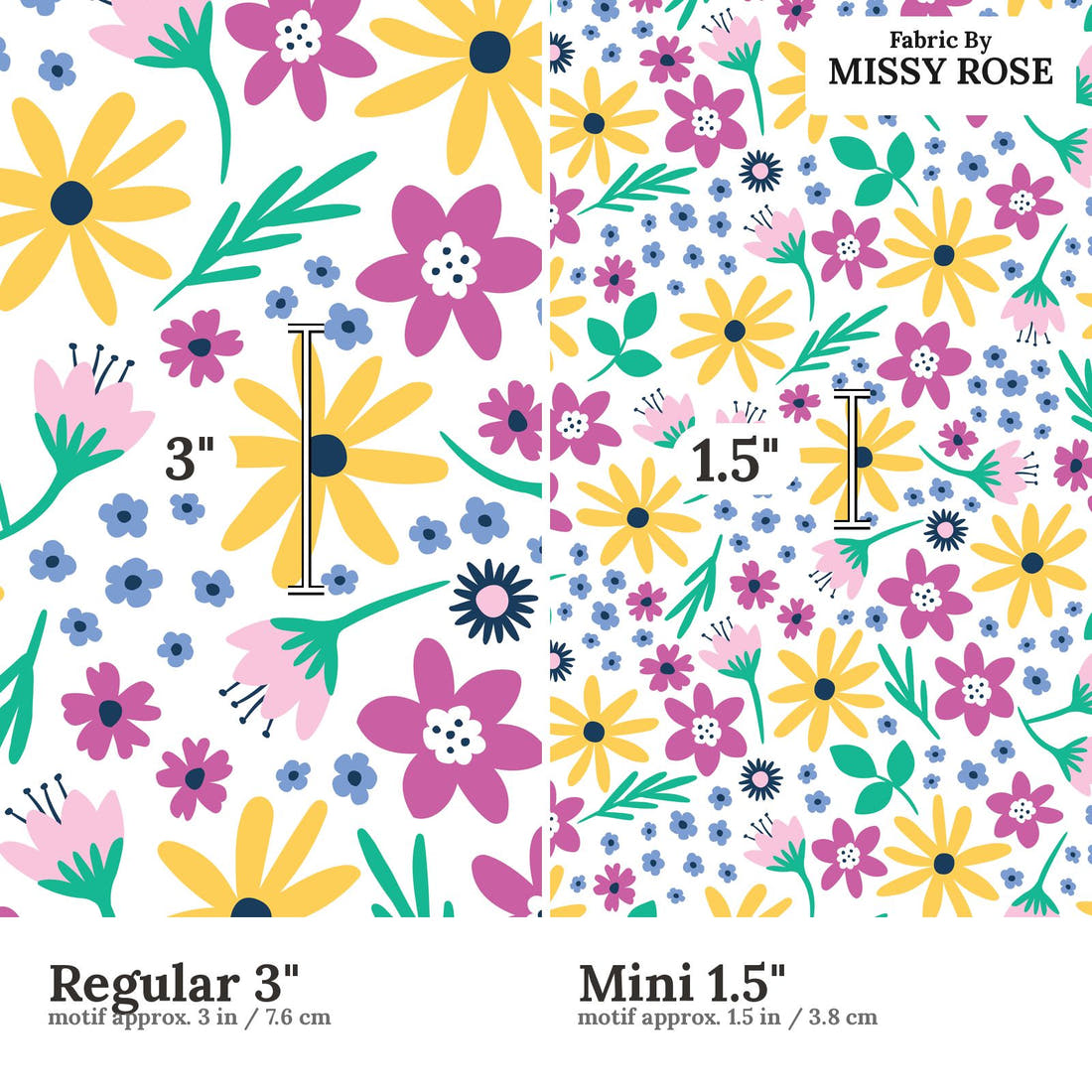 Little Black Kat 16 Regular 3 inch vs Mini 1.5 inch print scale side by side | Fabric by Missy Rose