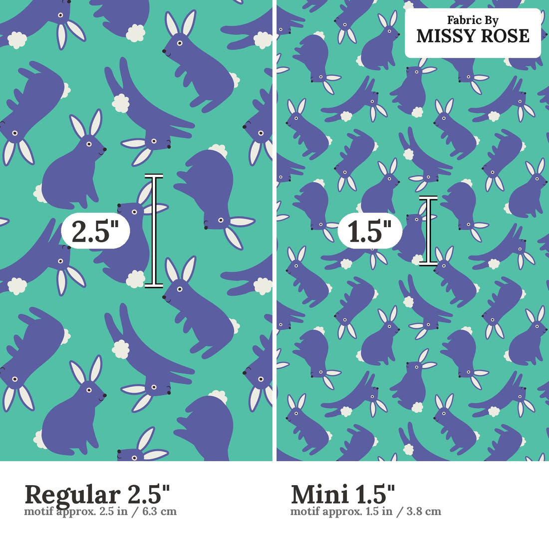 Little Black Kat 17 Regular 2.5 inch vs Mini 1.5 inch print scale side by side | Fabric by Missy Rose