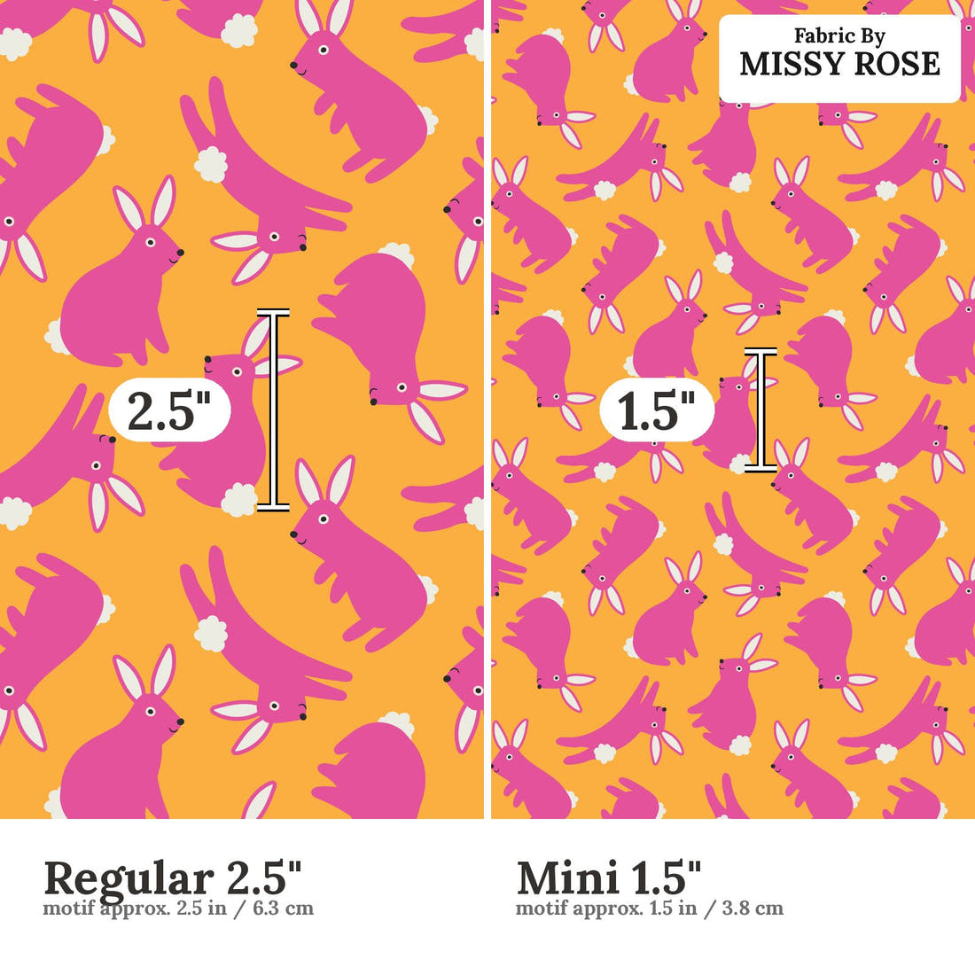 Little Black Kat 18 Regular 2.5 inch vs Mini 1.5 inch print scale side by side | Fabric by Missy Rose