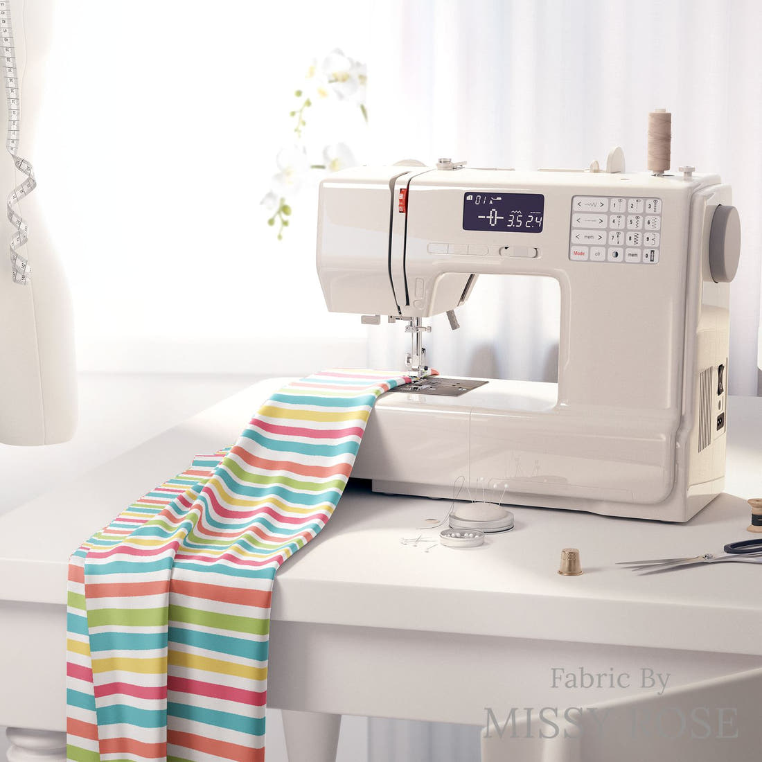 Little Black Kat 20 on a sewing machine - premium fabric for sewing projects | Fabric by Missy Rose