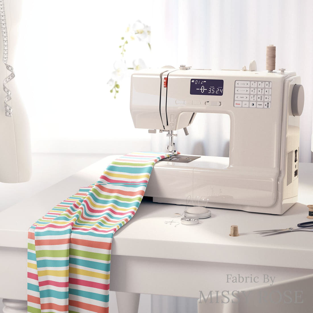 Little Black Kat 20 on a sewing machine - premium fabric for sewing projects | Fabric by Missy Rose