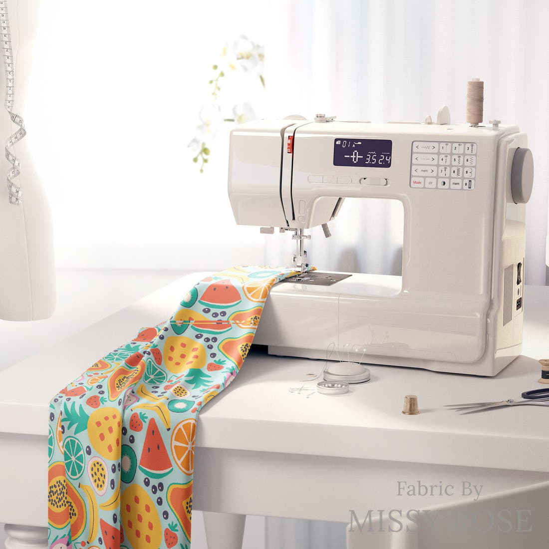 Little Black Kat 21 on a sewing machine - premium fabric for sewing projects | Fabric by Missy Rose