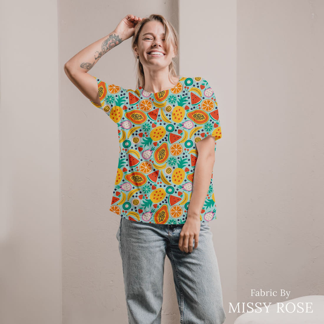 Little Black Kat 21 sewn into an all-over print shirt - see how the print looks made up | Fabric by Missy Rose