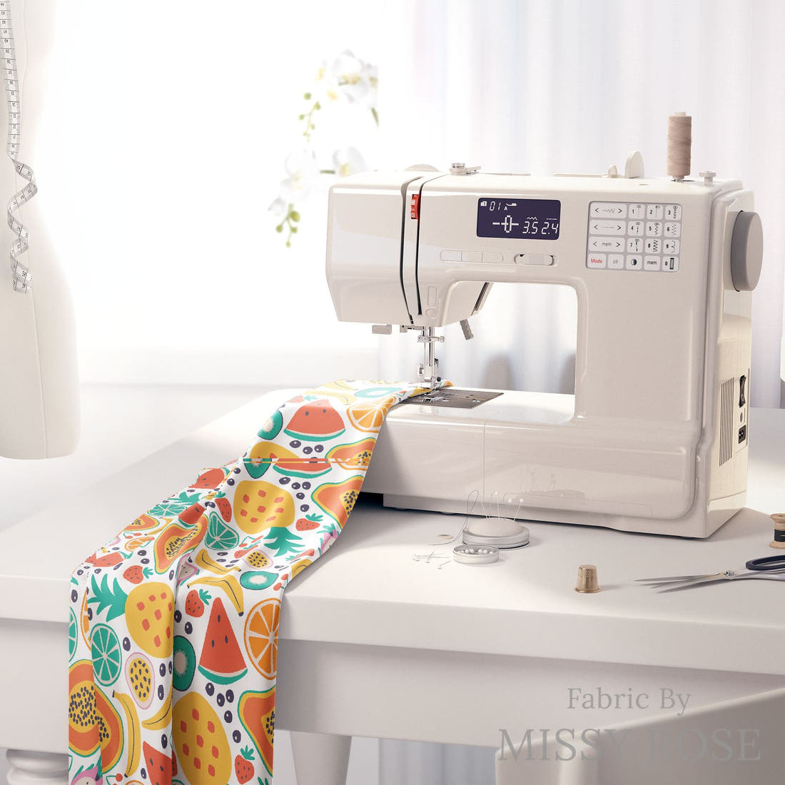 Little Black Kat 22 on a sewing machine - premium fabric for sewing projects | Fabric by Missy Rose