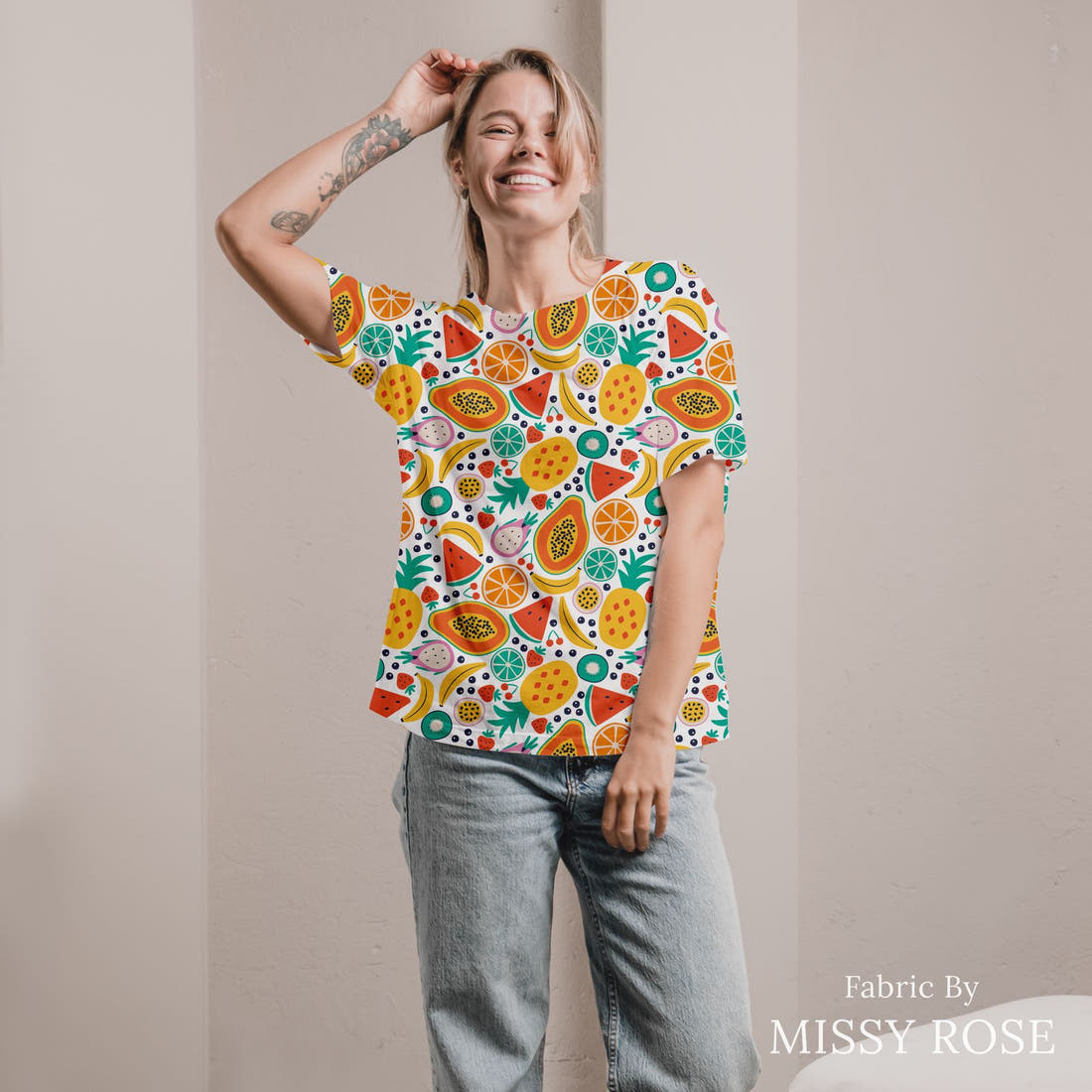 Little Black Kat 22 sewn into an all-over print shirt - see how the print looks made up | Fabric by Missy Rose