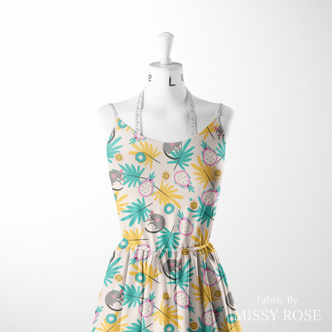 Little Black Kat 23 sewn into a women's dress - see how the print looks made up | Fabric by Missy Rose