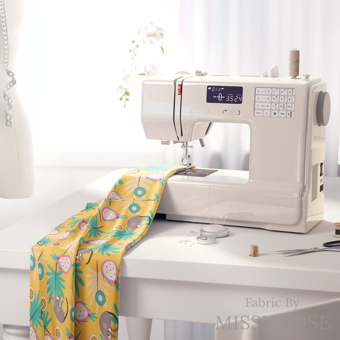 Little Black Kat 24 on a sewing machine - premium fabric for sewing projects | Fabric by Missy Rose