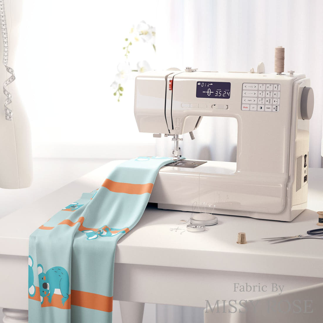 Little Black Kat 25 on a sewing machine - premium fabric for sewing projects | Fabric by Missy Rose