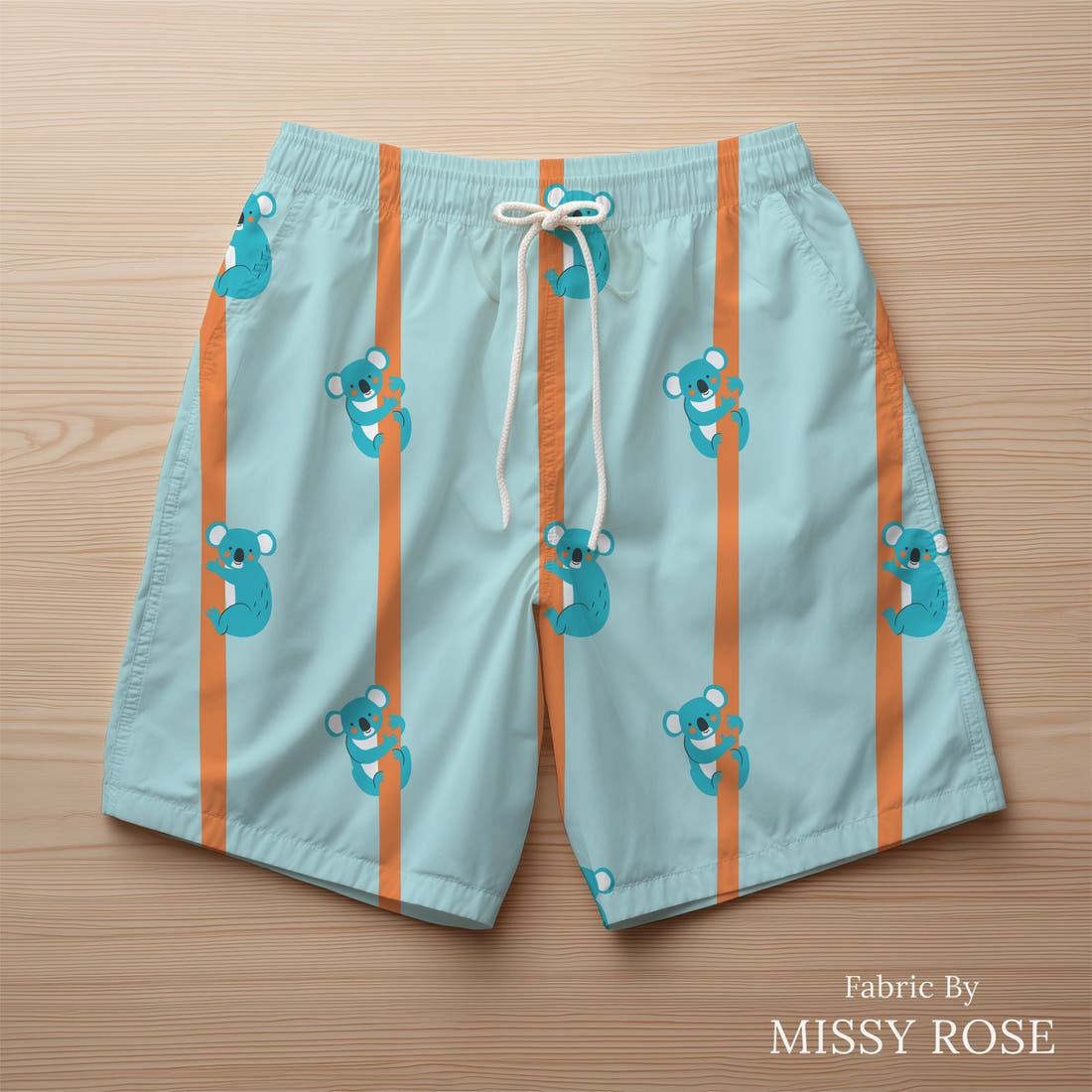 Little Black Kat 25 sewn into swim shorts - see how the print looks made up | Fabric by Missy Rose