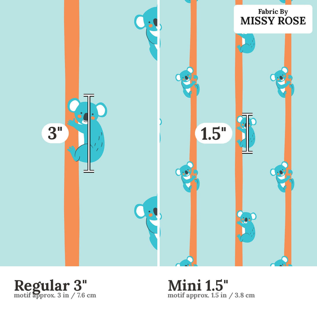 Little Black Kat 25 Regular 3 inch vs Mini 1.5 inch print scale side by side | Fabric by Missy Rose