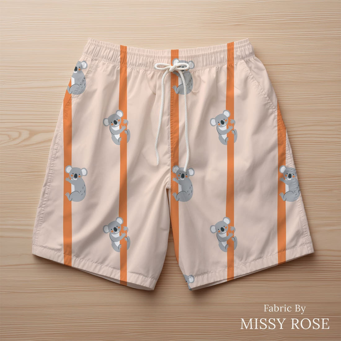 Little Black Kat 26 sewn into swim shorts - see how the print looks made up | Fabric by Missy Rose