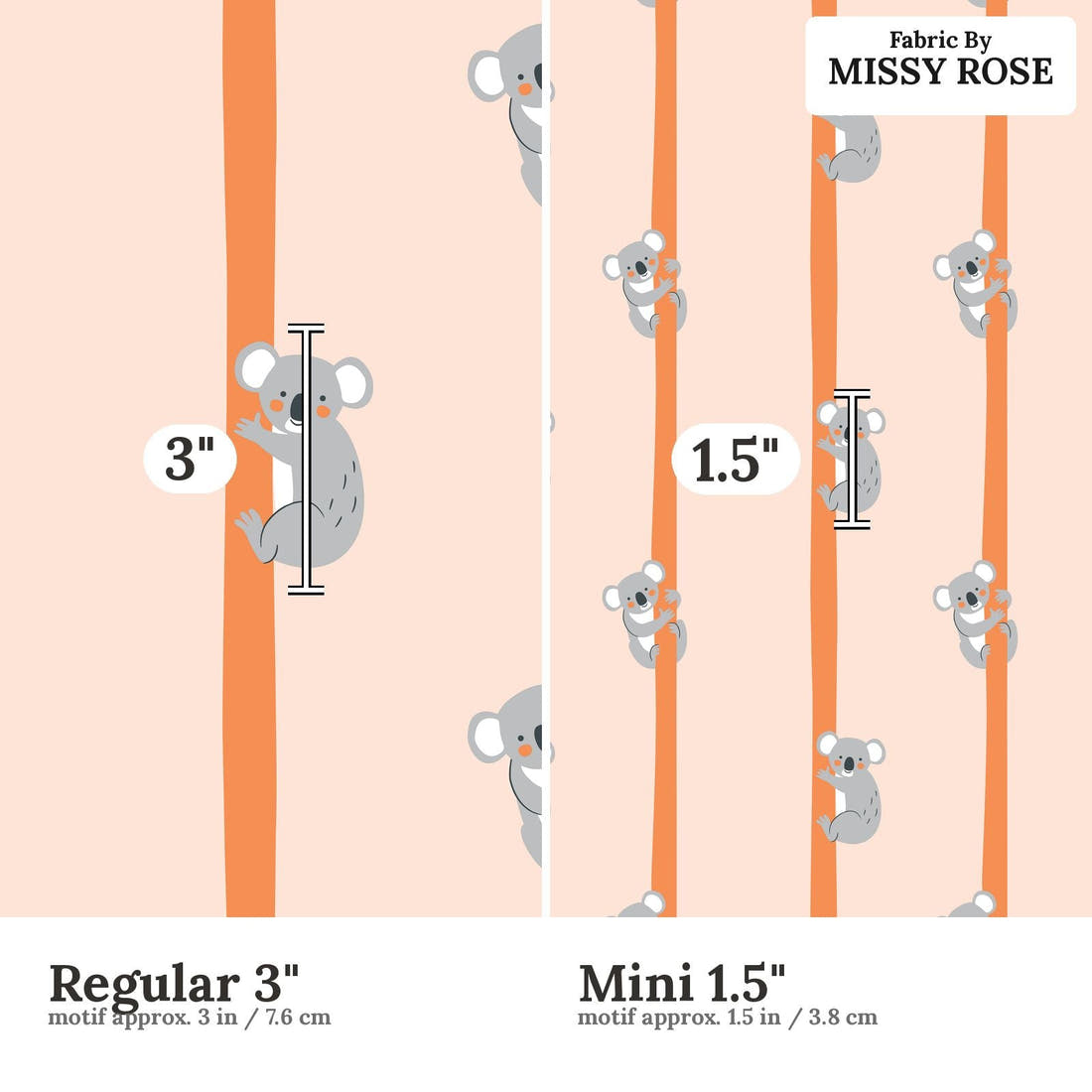Little Black Kat 26 Regular 3 inch vs Mini 1.5 inch print scale side by side | Fabric by Missy Rose