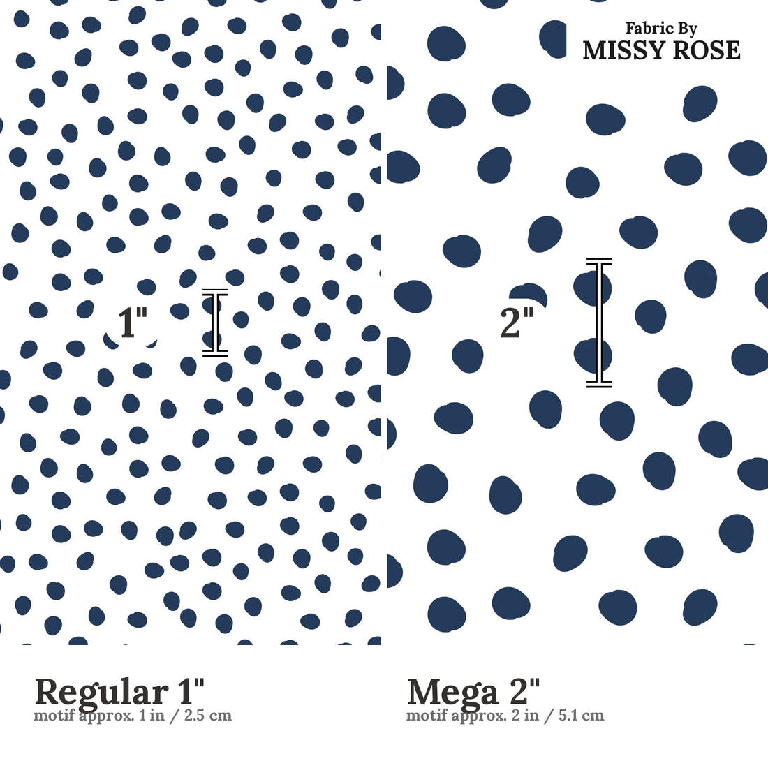 Little Black Kat 27 Regular 1 inch vs Mega 2 inch print scale side by side | Fabric by Missy Rose