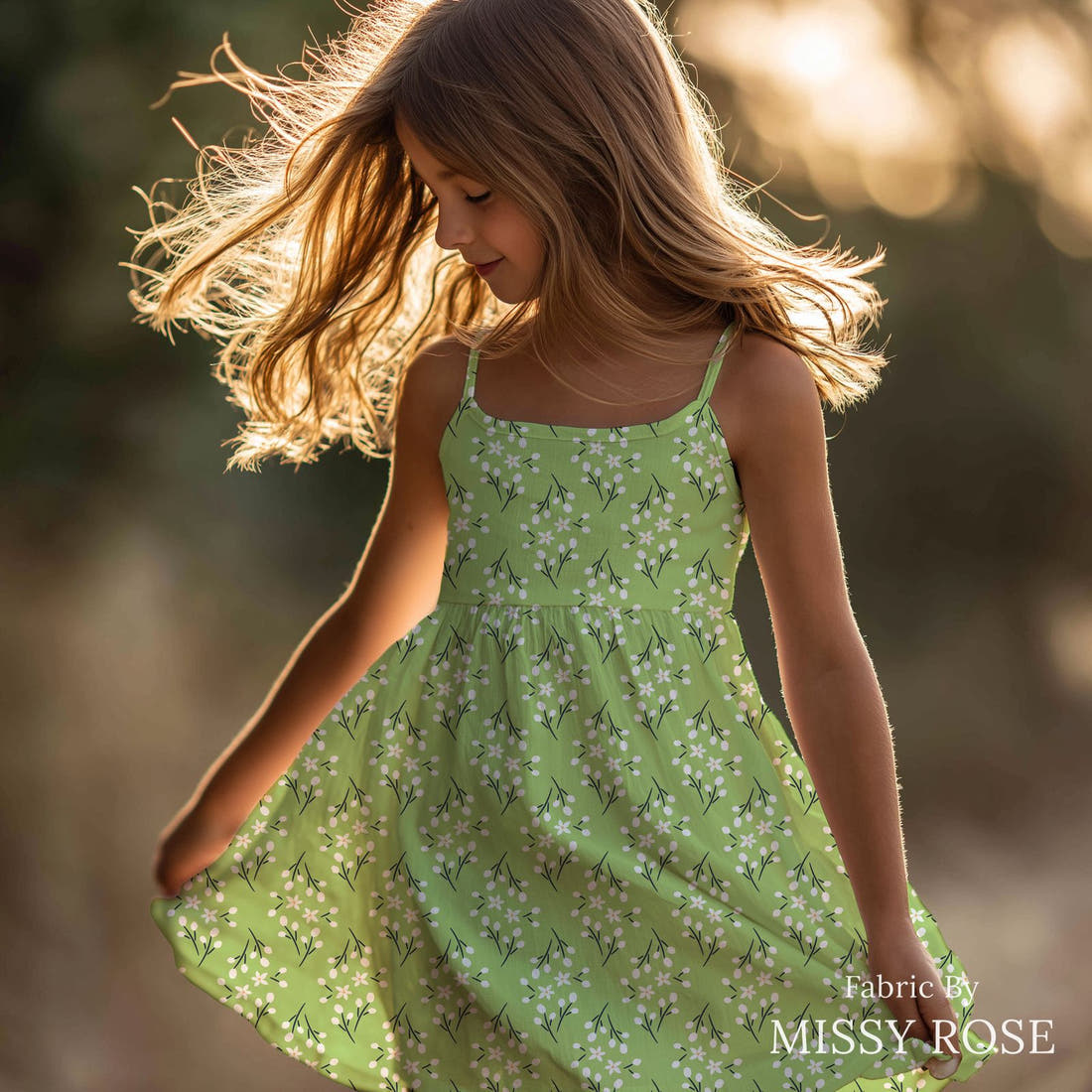 Little Black Kat 28 sewn into a girls' dress - see how the print looks made up | Fabric by Missy Rose