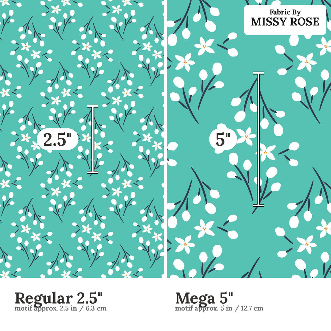 Little Black Kat 29 Regular 2.5 inch vs Mega 5 inch print scale side by side | Fabric by Missy Rose