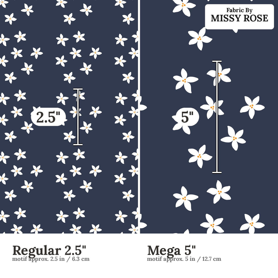 Little Black Kat 30 Regular 2.5 inch vs Mega 5 inch print scale side by side | Fabric by Missy Rose