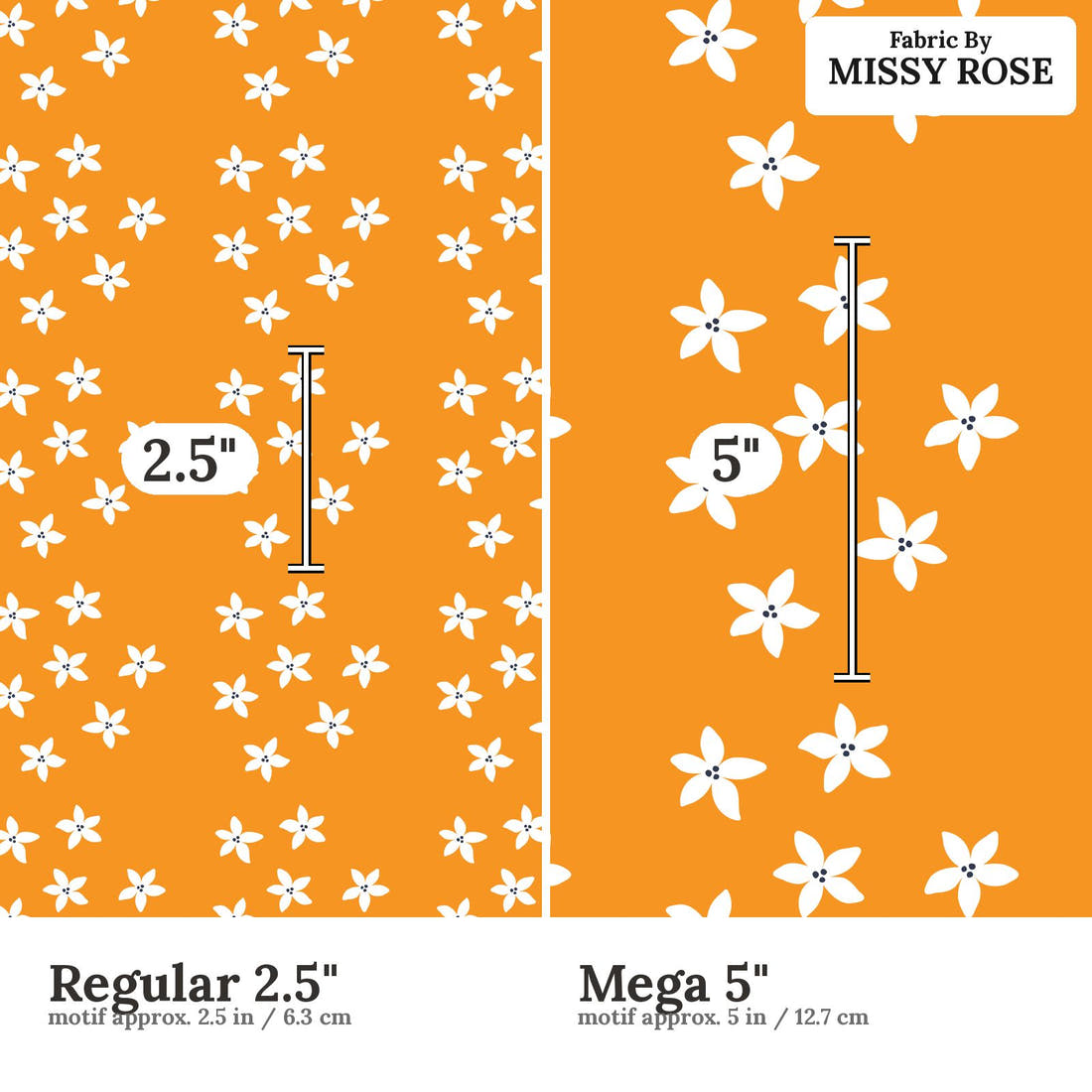 Little Black Kat 31 Regular 2.5 inch vs Mega 5 inch print scale side by side | Fabric by Missy Rose