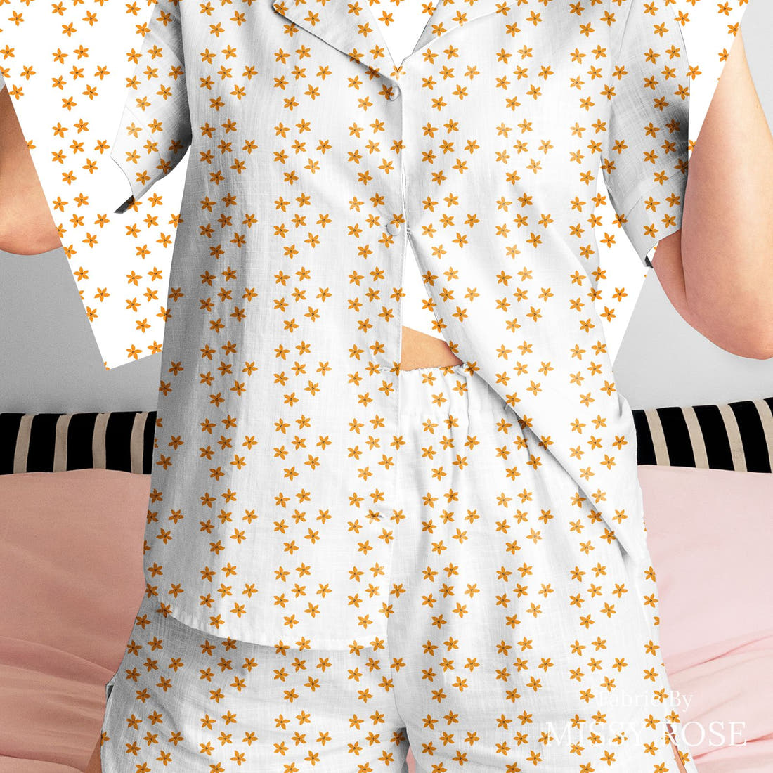 Little Black Kat 32 sewn into a women's pyjama set - see how the print looks made up | Fabric by Missy Rose