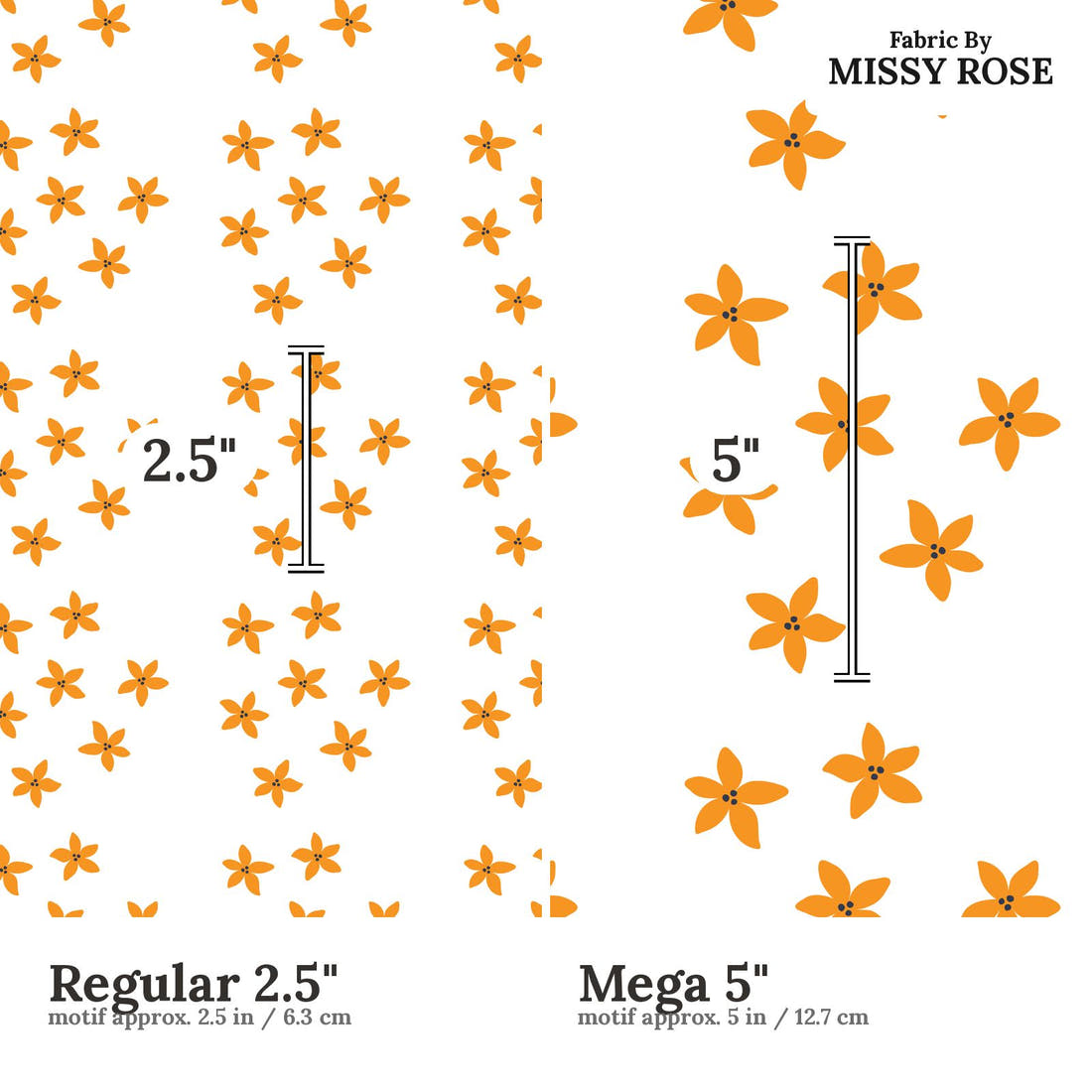 Little Black Kat 32 Regular 2.5 inch vs Mega 5 inch print scale side by side | Fabric by Missy Rose