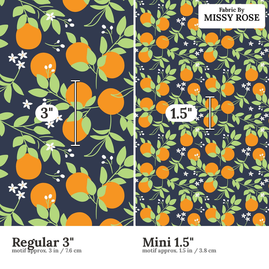Little Black Kat 33 Regular 3 inch vs Mini 1.5 inch print scale side by side | Fabric by Missy Rose