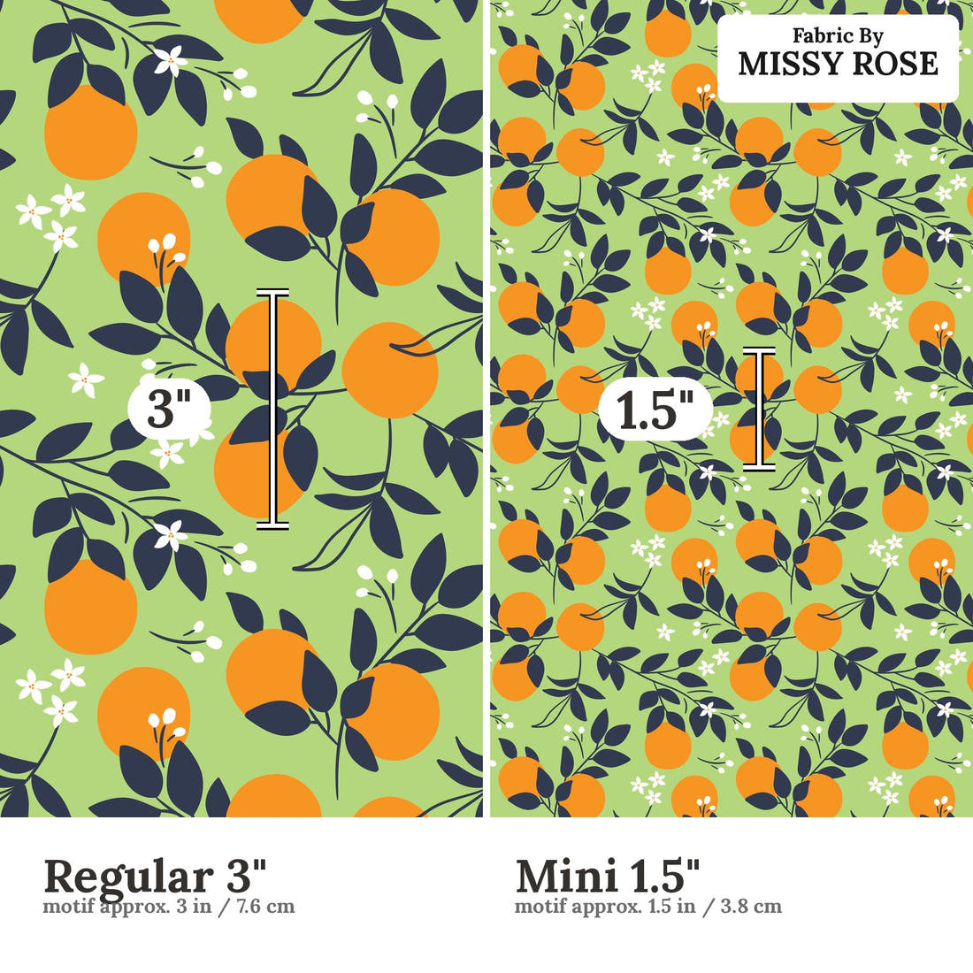 Little Black Kat 34 Regular 3 inch vs Mini 1.5 inch print scale side by side | Fabric by Missy Rose