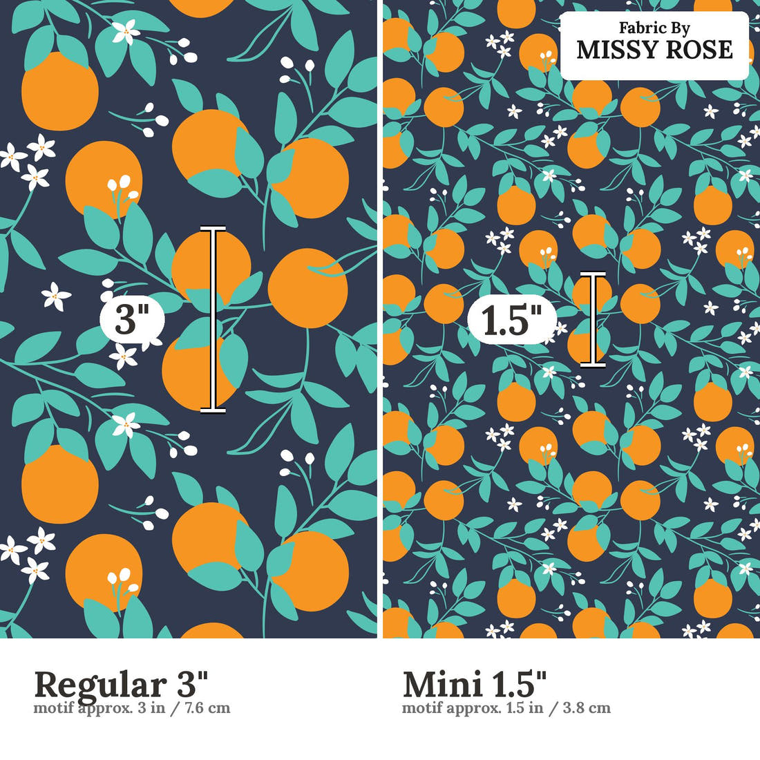 Little Black Kat 35 Regular 3 inch vs Mini 1.5 inch print scale side by side | Fabric by Missy Rose