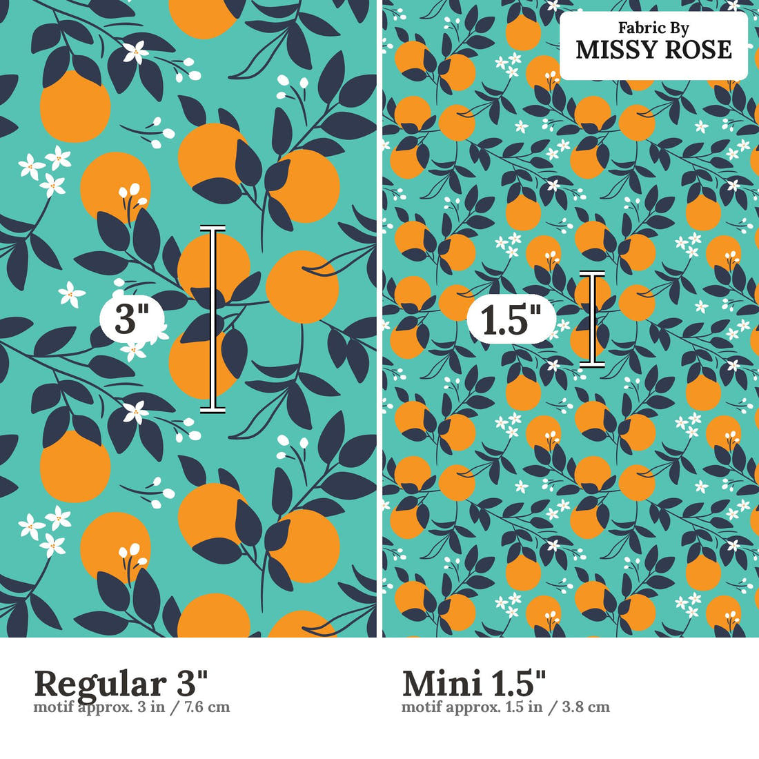 Little Black Kat 36 Regular 3 inch vs Mini 1.5 inch print scale side by side | Fabric by Missy Rose