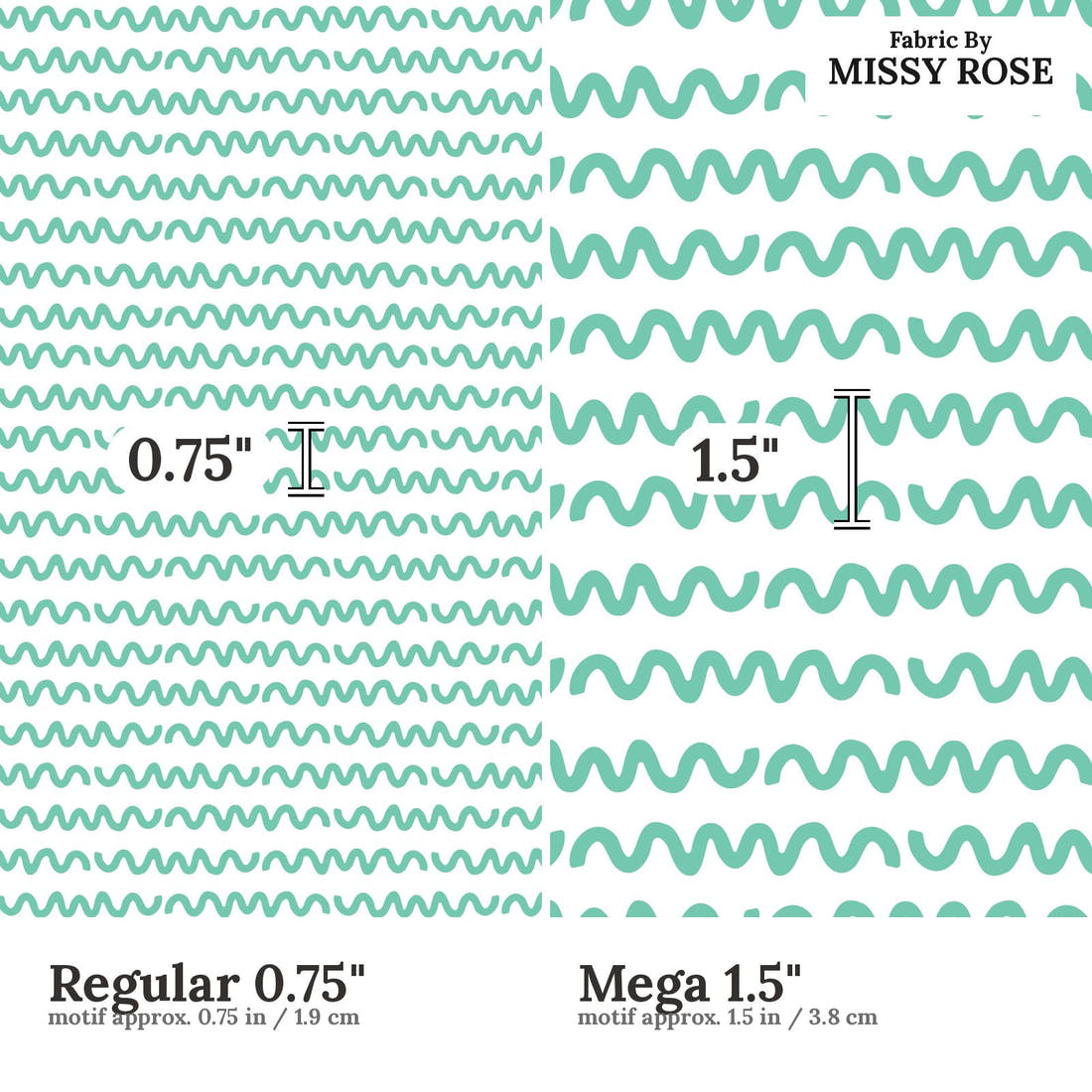 Little Black Kat 37 Regular 0.75 inch vs Mega 1.5 inch print scale side by side | Fabric by Missy Rose