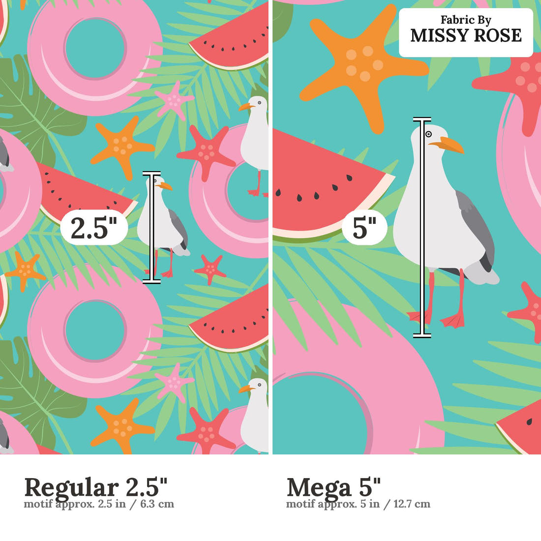 Little Black Kat 39 Regular 2.5 inch vs Mega 5 inch print scale side by side | Fabric by Missy Rose