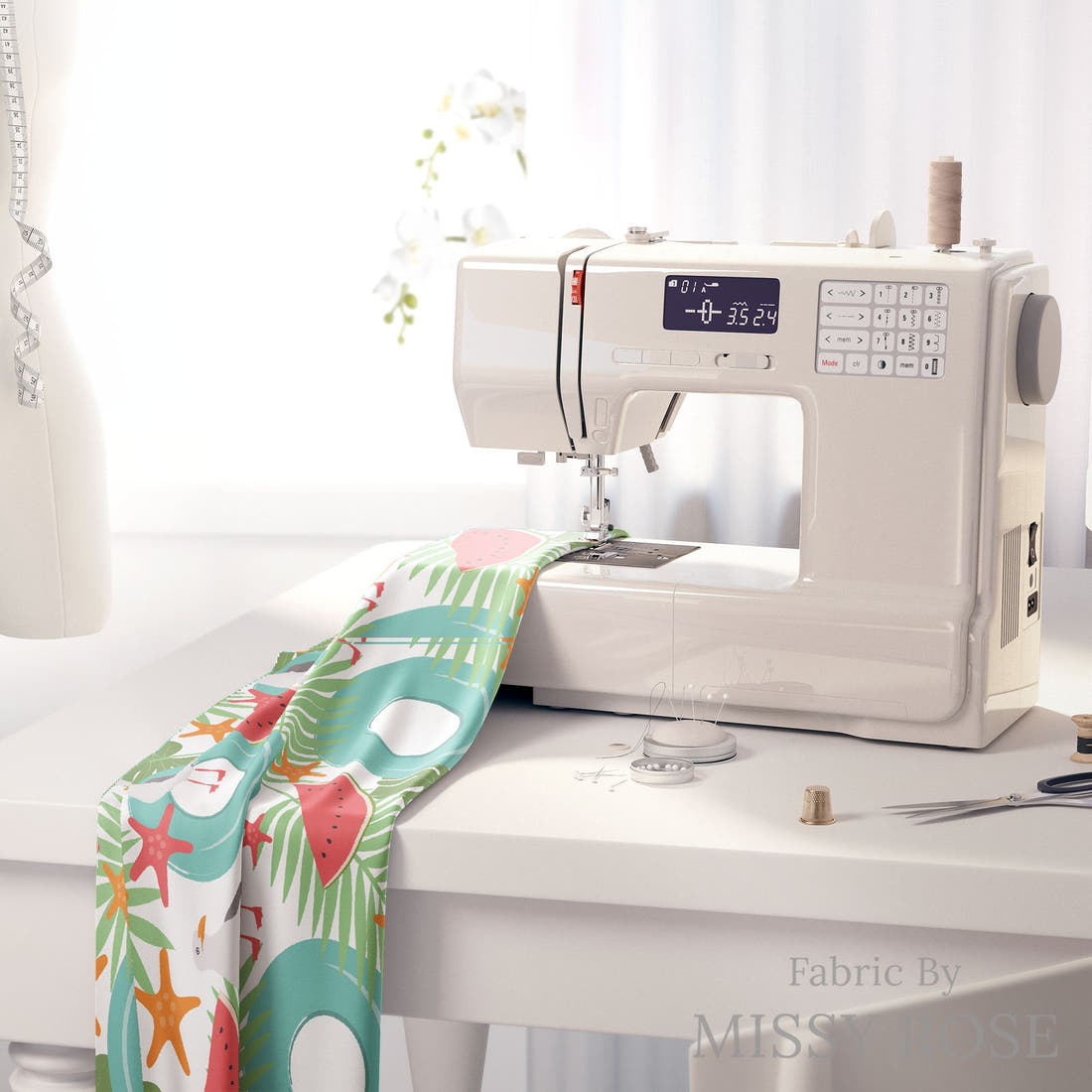 Little Black Kat 40 on a sewing machine - premium fabric for sewing projects | Fabric by Missy Rose