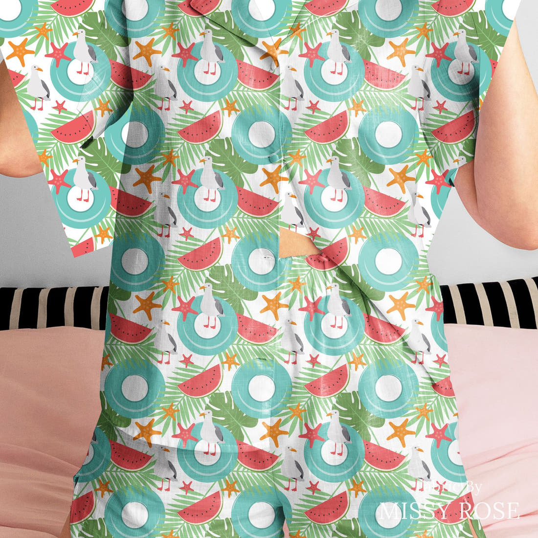 Little Black Kat 40 sewn into a women's pyjama set - see how the print looks made up | Fabric by Missy Rose
