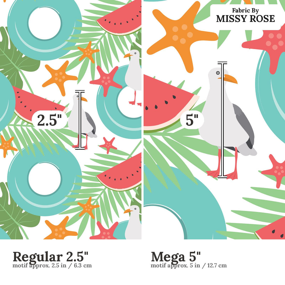 Little Black Kat 40 Regular 2.5 inch vs Mega 5 inch print scale side by side | Fabric by Missy Rose