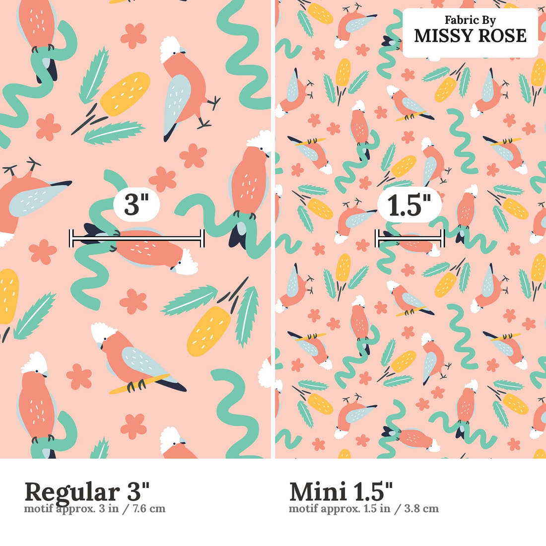 Little Black Kat 41 Regular 3 inch vs Mini 1.5 inch print scale side by side | Fabric by Missy Rose