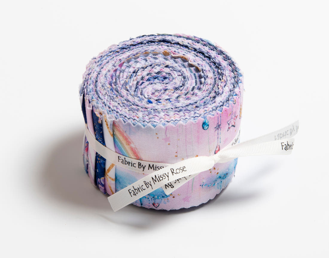 Jelly Roll 20 pieces Quilting Lilla Unicorn CO-ORD Fabric – made-to-order custom fabric by the metre | Fabric by Missy Rose