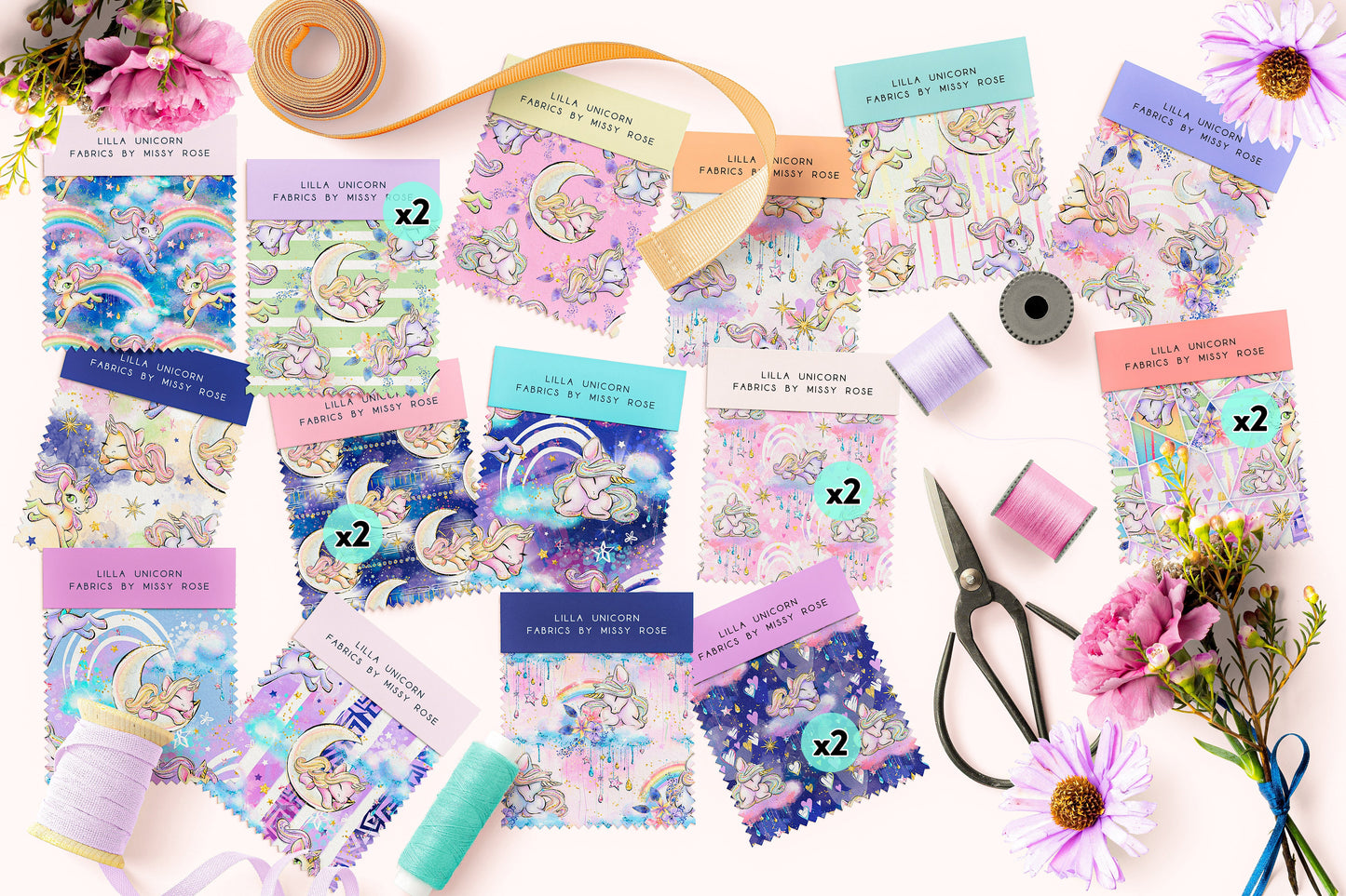 Jelly Roll 20 pieces - Quilting - Lilla Unicorn Fabric