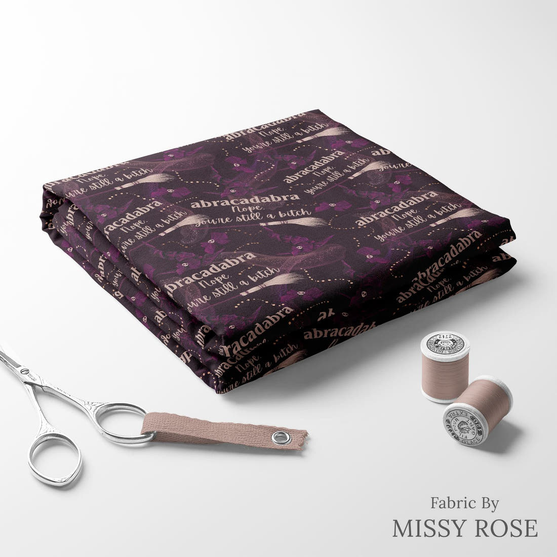 Profanity Fabric 01 folded fabric stack with matching thread - pre-order fabric Australia | Fabric by Missy Rose