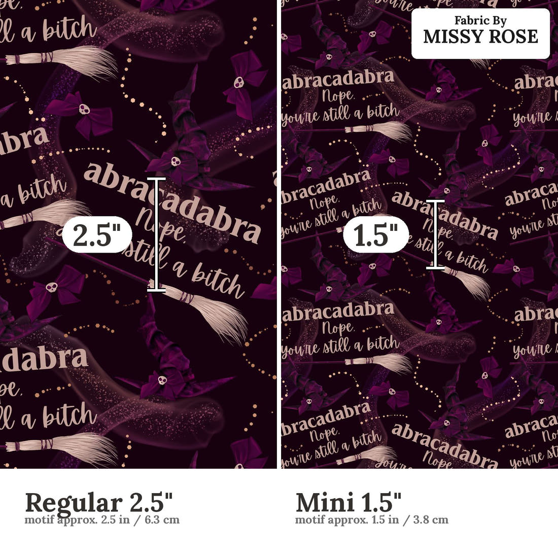 Profanity Fabric 01 Regular 2.5 inch vs Mini 1.5 inch print scale side by side | Fabric by Missy Rose