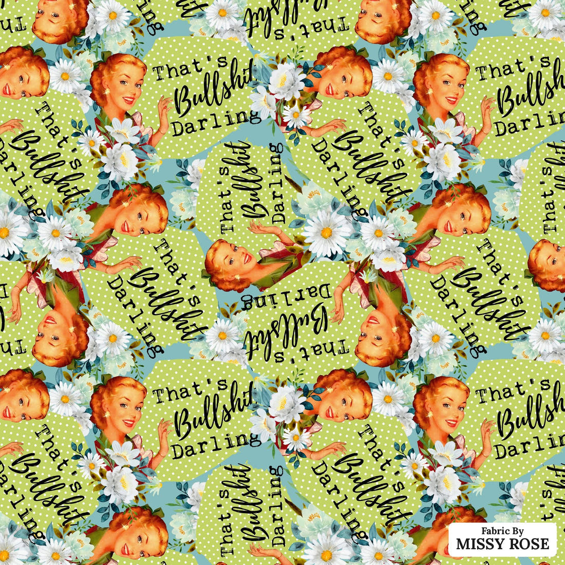 Profanity Fabric 10 - flat view of the print, zoom in for detail | Fabric by Missy Rose