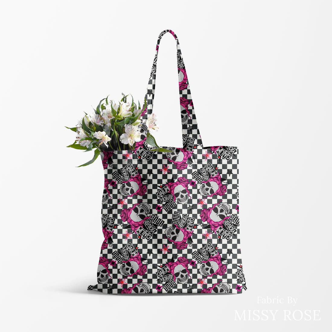 Profanity Fabric 11 made up as a tote bag - see how the print looks made up | Fabric by Missy Rose