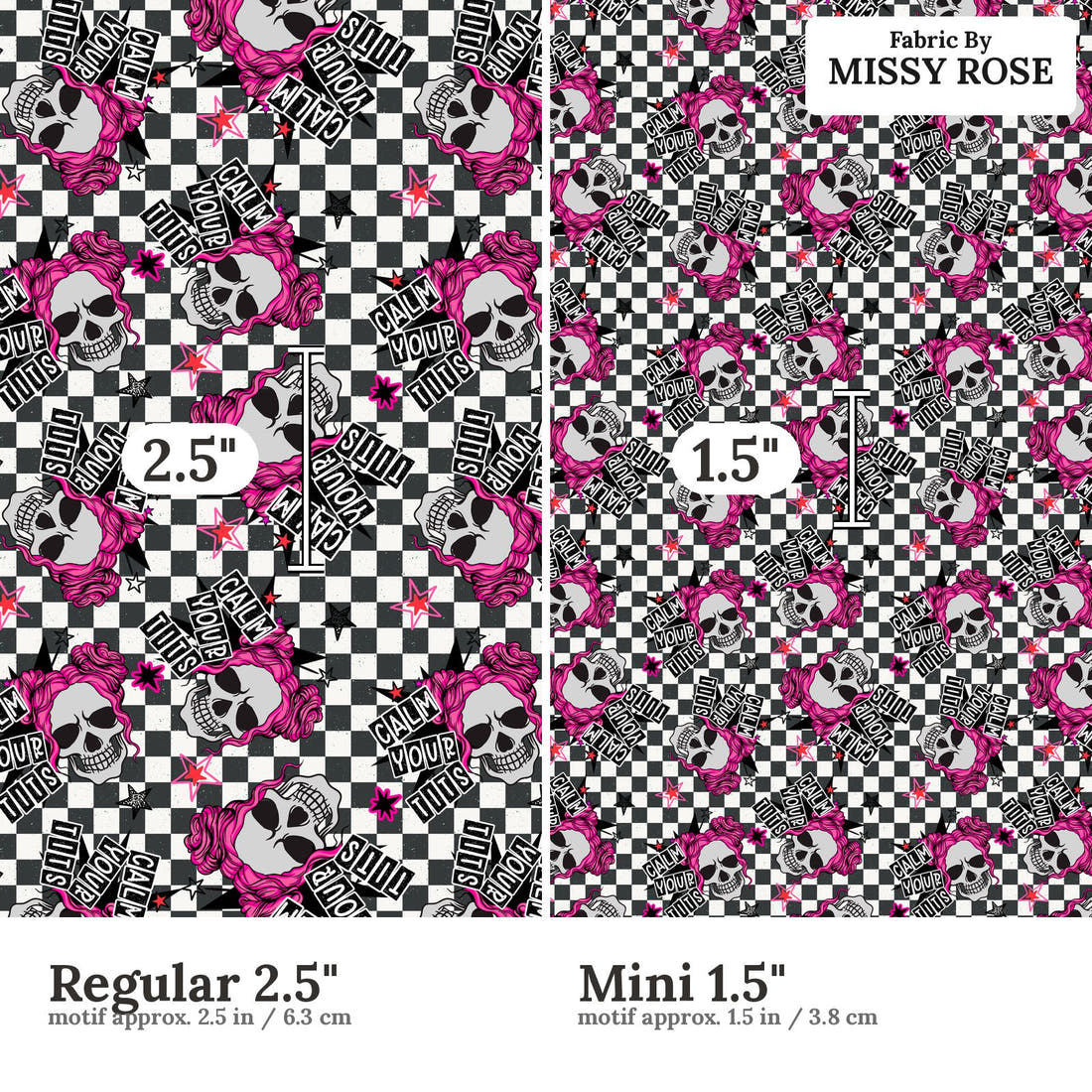 Profanity Fabric 11 Regular 2.5 inch vs Mini 1.5 inch print scale side by side | Fabric by Missy Rose