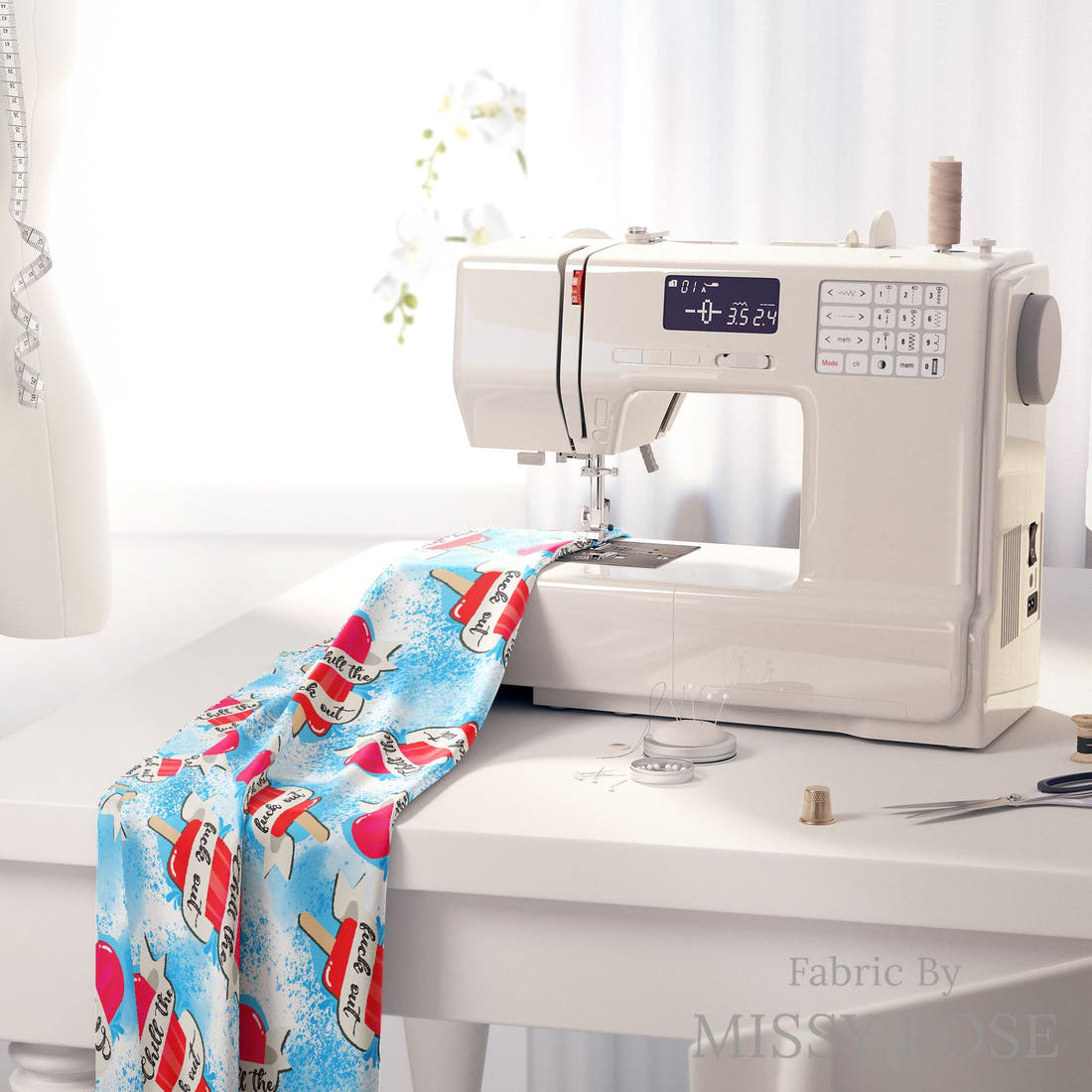 Profanity Fabric 119 on a sewing machine - premium fabric for sewing projects | Fabric by Missy Rose
