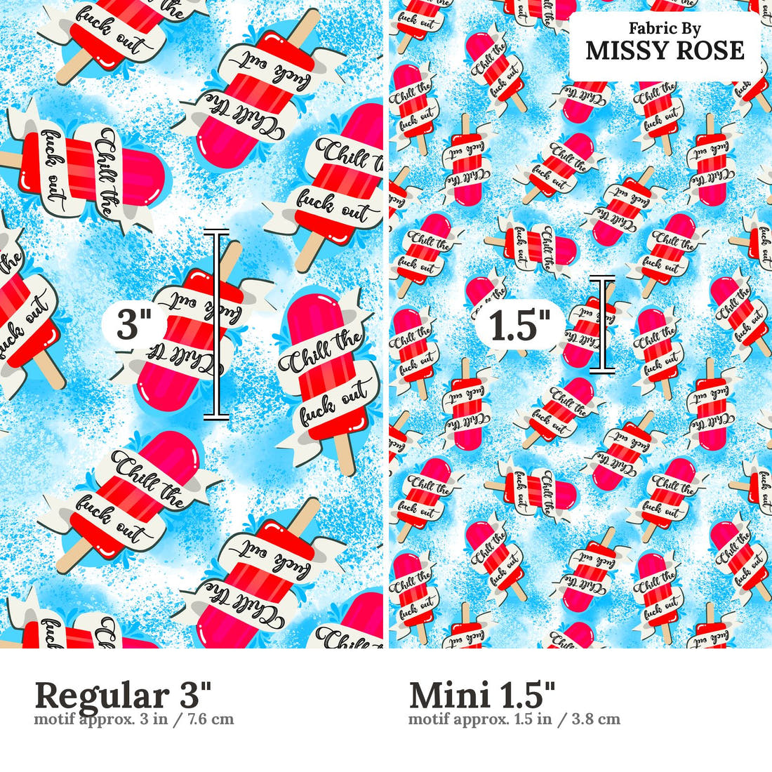 Profanity Fabric 119 Regular 3 inch vs Mini 1.5 inch print scale side by side | Fabric by Missy Rose