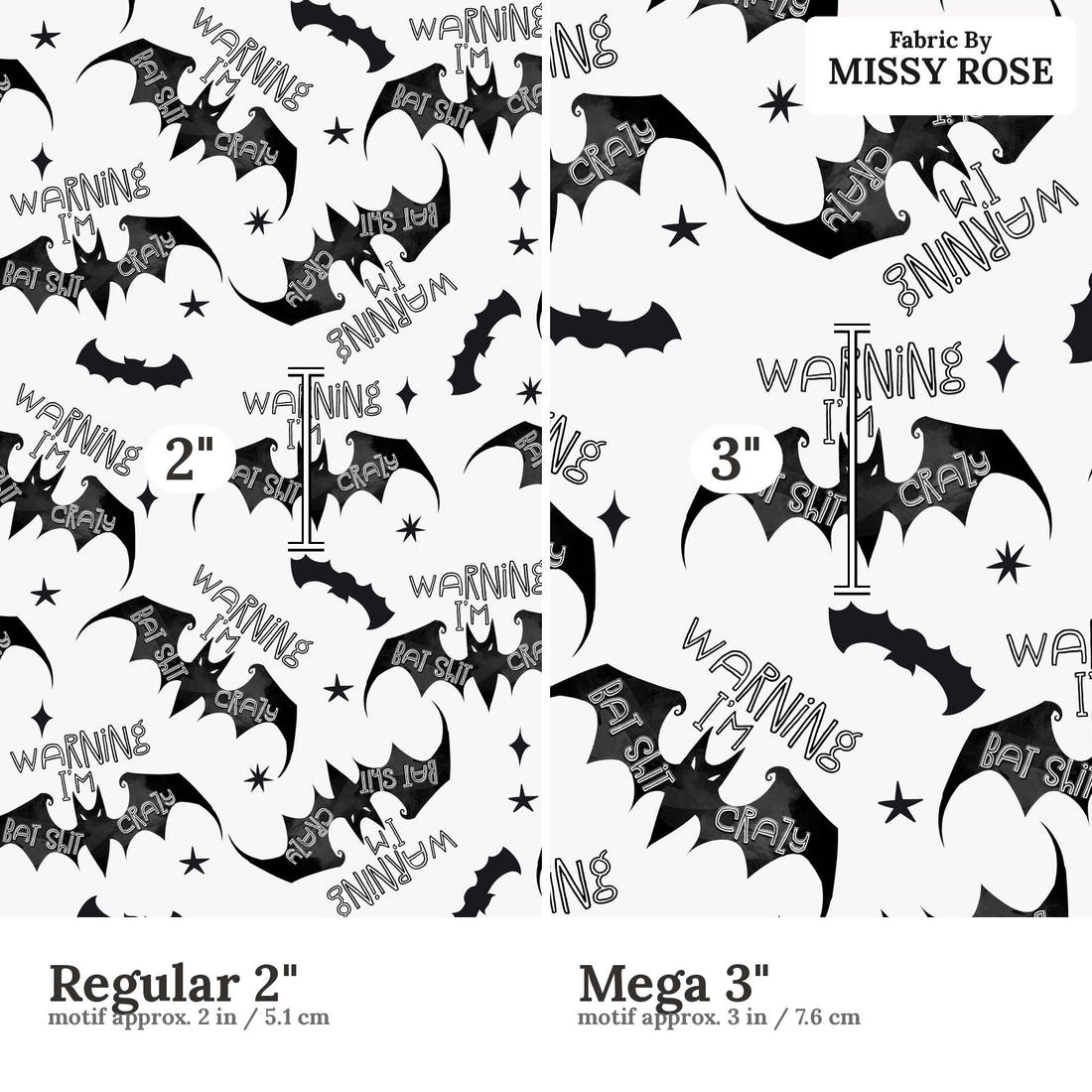 Profanity Fabric 18 Regular 2 inch vs Mega 3 inch print scale side by side | Fabric by Missy Rose