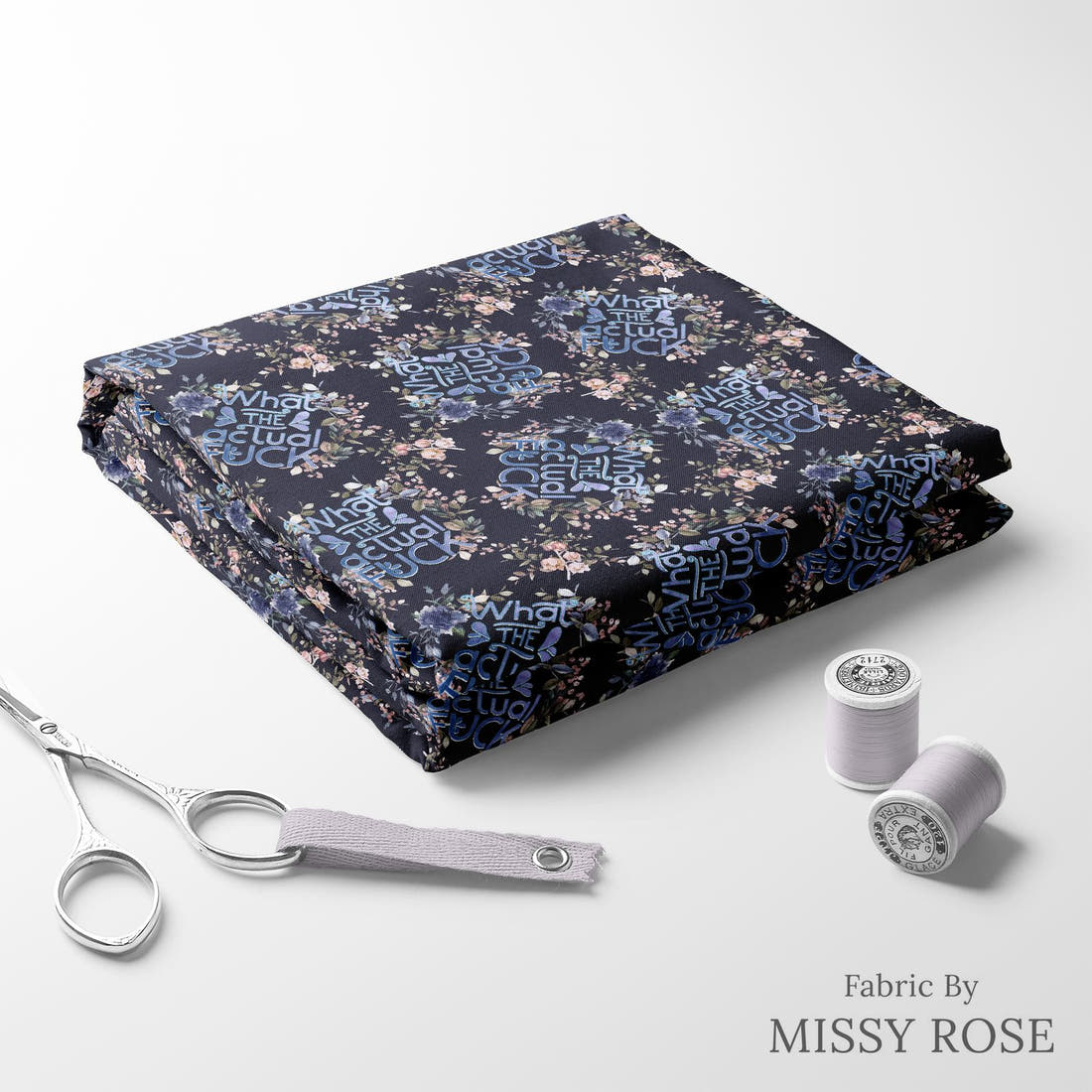 Profanity Fabric 02 folded fabric stack with matching thread - pre-order fabric Australia | Fabric by Missy Rose