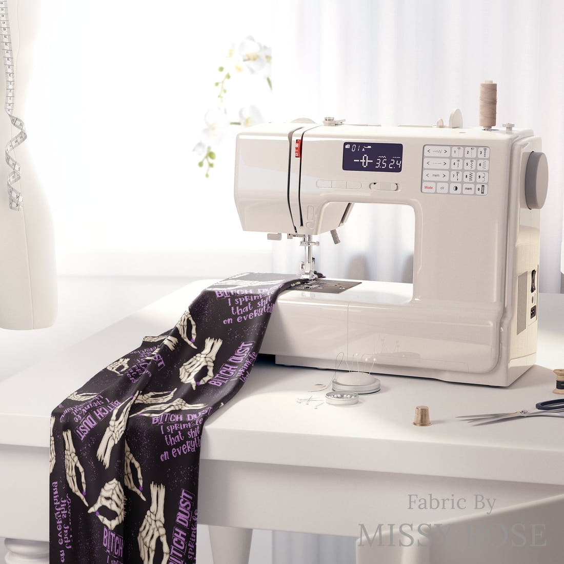 Profanity Fabric 20 on a sewing machine - premium fabric for sewing projects | Fabric by Missy Rose