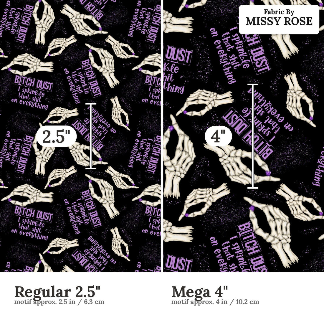 Profanity Fabric 20 Regular 2.5 inch vs Mega 4 inch print scale side by side | Fabric by Missy Rose