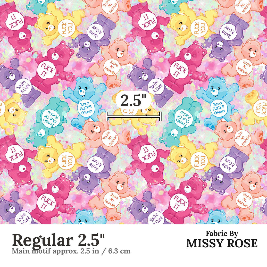 Profanity Fabric 21 Regular 2.5 inch print scale guide | Fabric by Missy Rose
