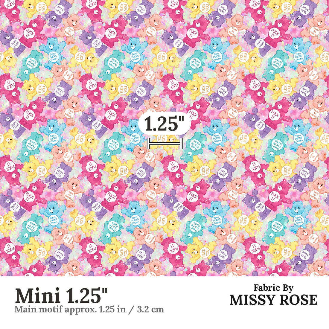 Profanity Fabric 21 Mini 1.25 inch print scale guide | Fabric by Missy Rose
