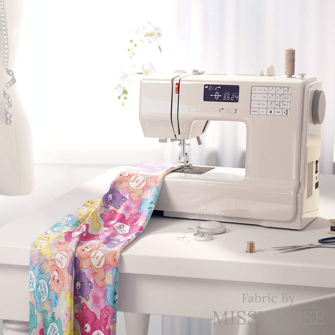 Profanity Fabric 21 on a sewing machine - premium fabric for sewing projects | Fabric by Missy Rose